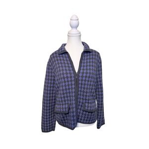 Wool Zip Jacket Purple Black Check Vintage Zip Up Pockets M Pendleton